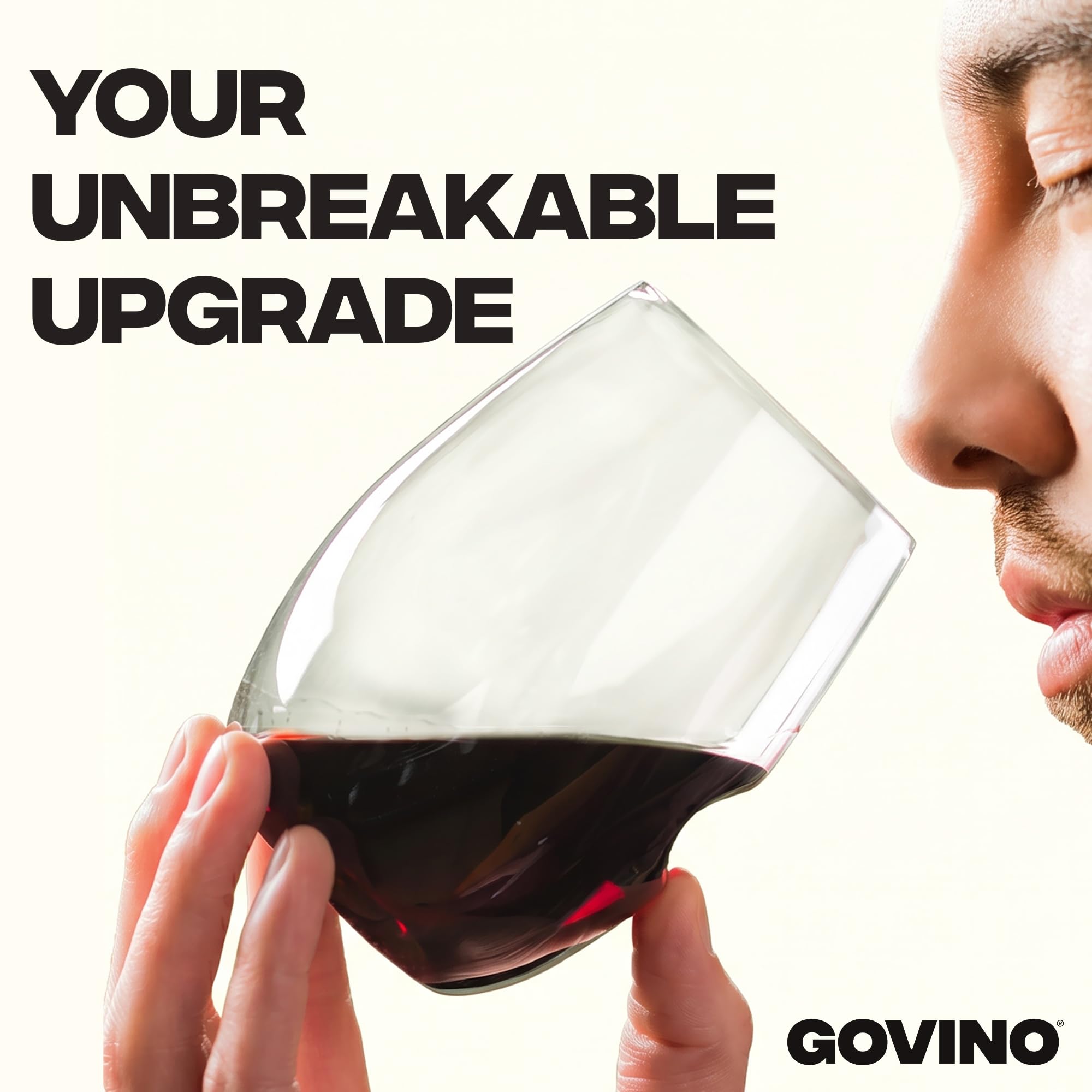 Govino single glass profile highlighting slim rim and glass-like clarity