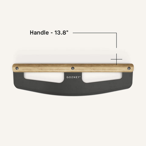 Gozney rocker next to ruler showing 13 3/4 inch blade length benefit