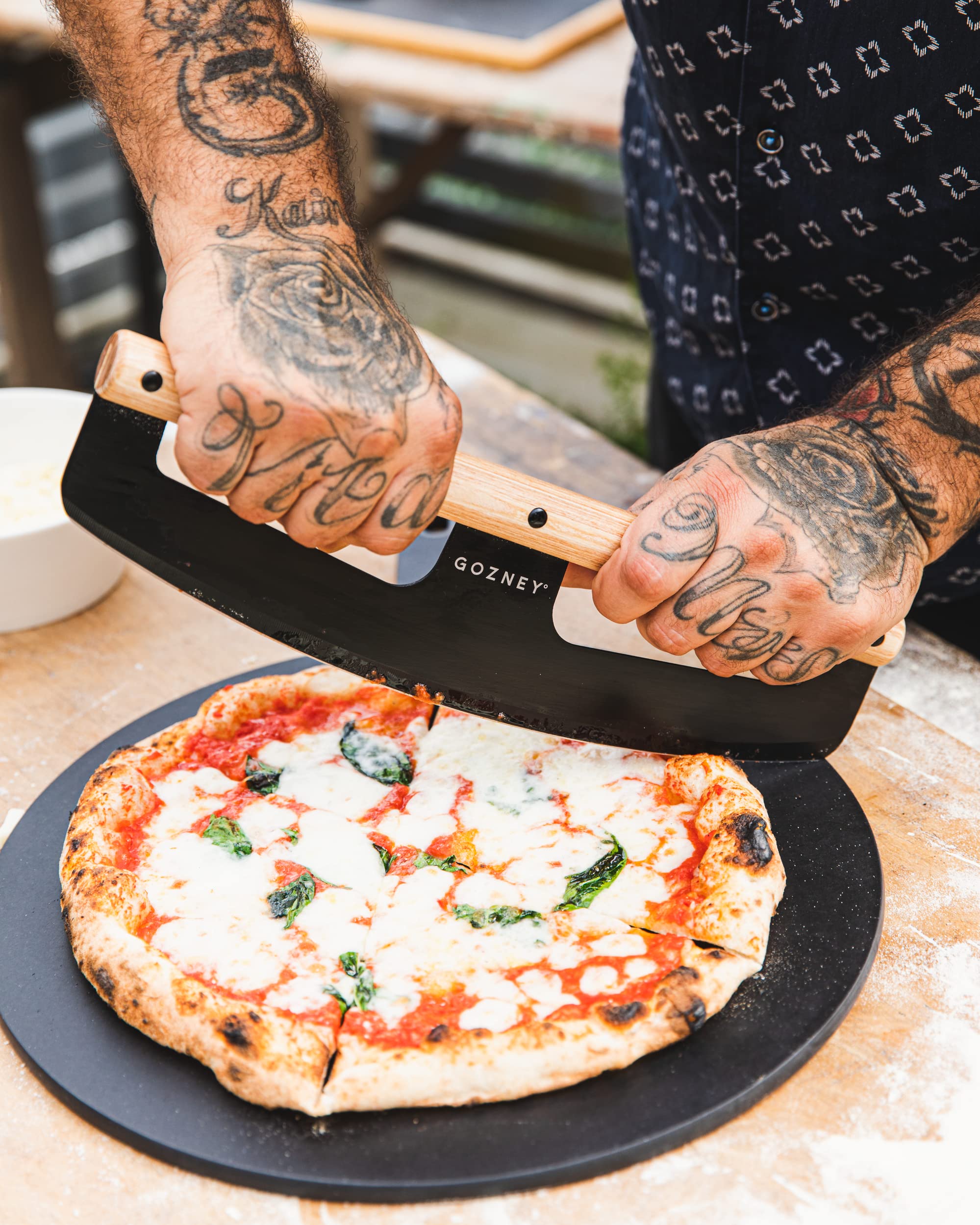 Gozney sliced pizza pieces demonstrating clean, even portions