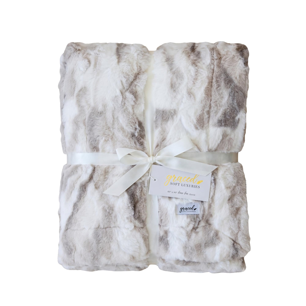 GRACED SOFT LUXURIES front view of marbled ivory throw showing plush texture and elegance