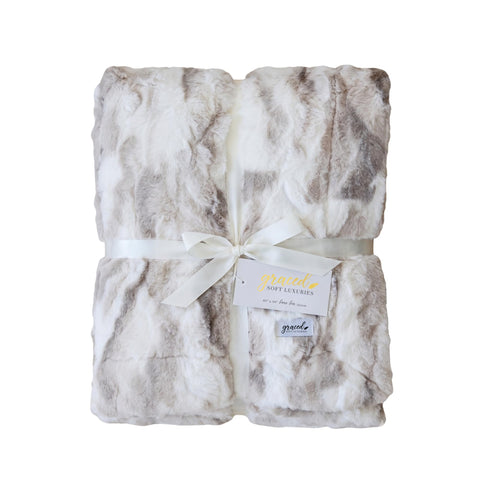 GRACED SOFT LUXURIES front view of marbled ivory throw showing plush texture and elegance