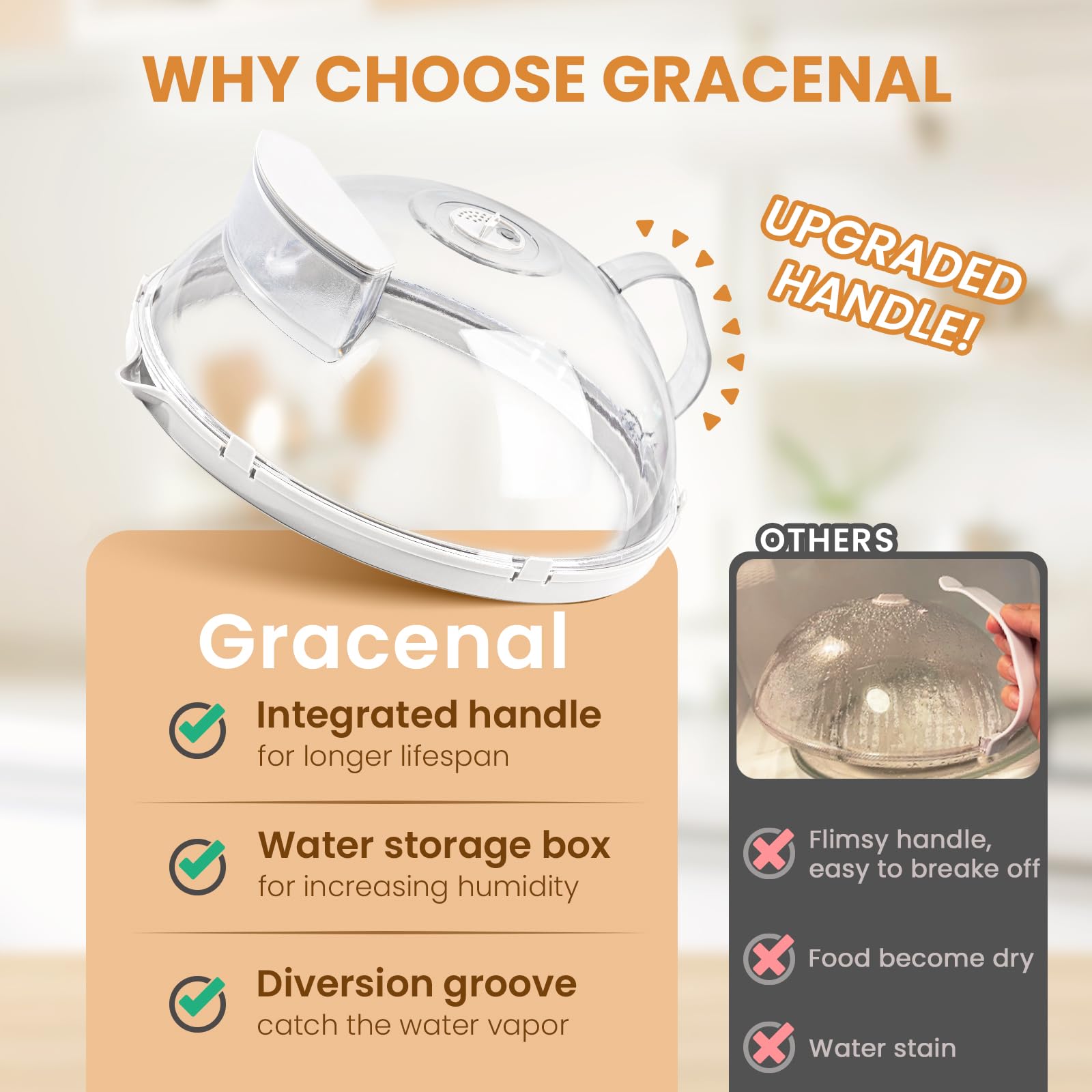 Gracenal cover in microwave with plate demonstrating spill protection benefit