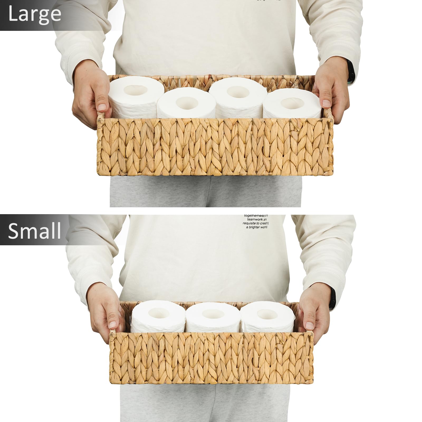 Graciadeco basket placed on a toilet tank demonstrating neat storage and space saving
