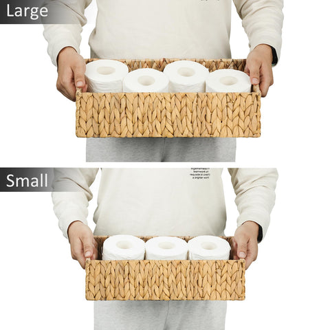 Graciadeco basket placed on a toilet tank demonstrating neat storage and space saving