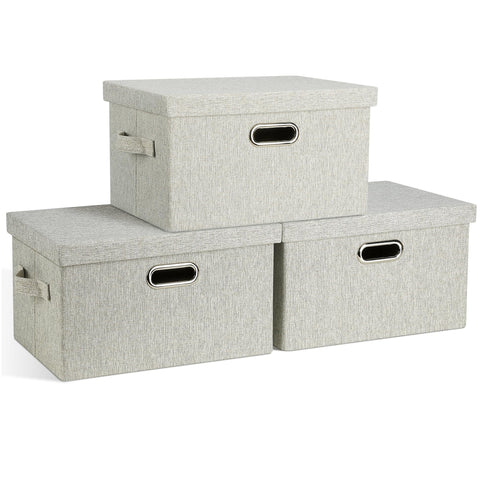 Graciadeco front view of three beige bins showing neat organization benefit