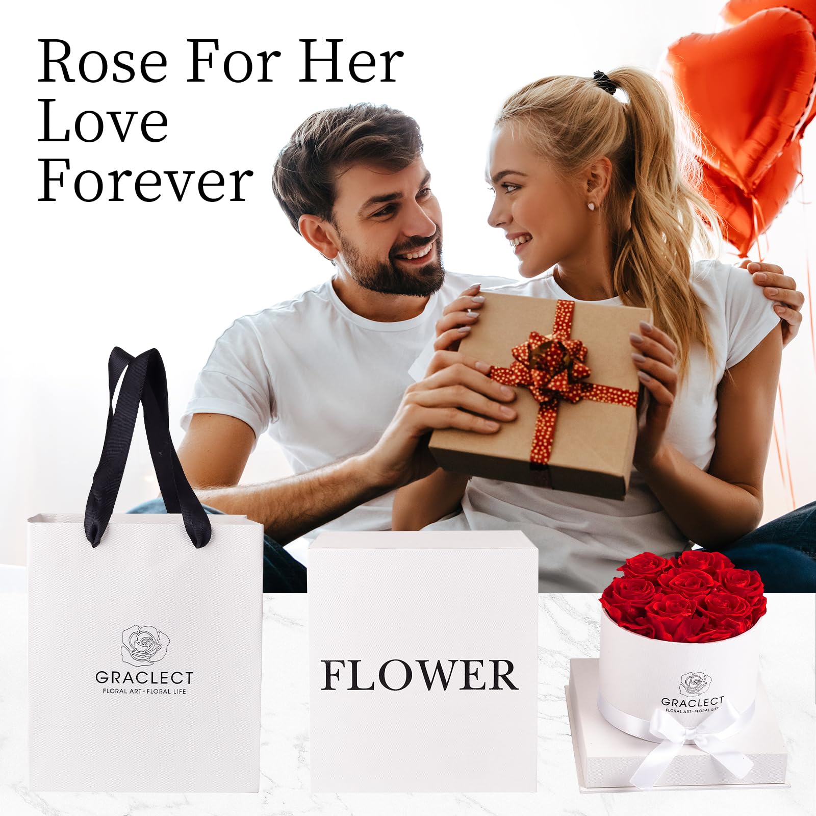 Graclect preserved rose box on bedside table adding lasting decor and romantic ambiance