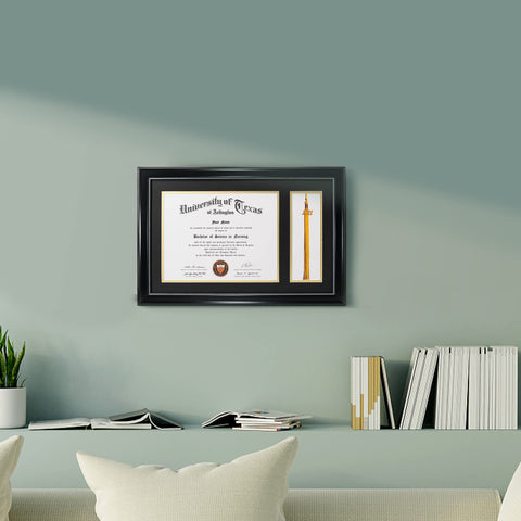 GraduationMall close-up of black-over-gold mat and tassel pocket highlighting secure display