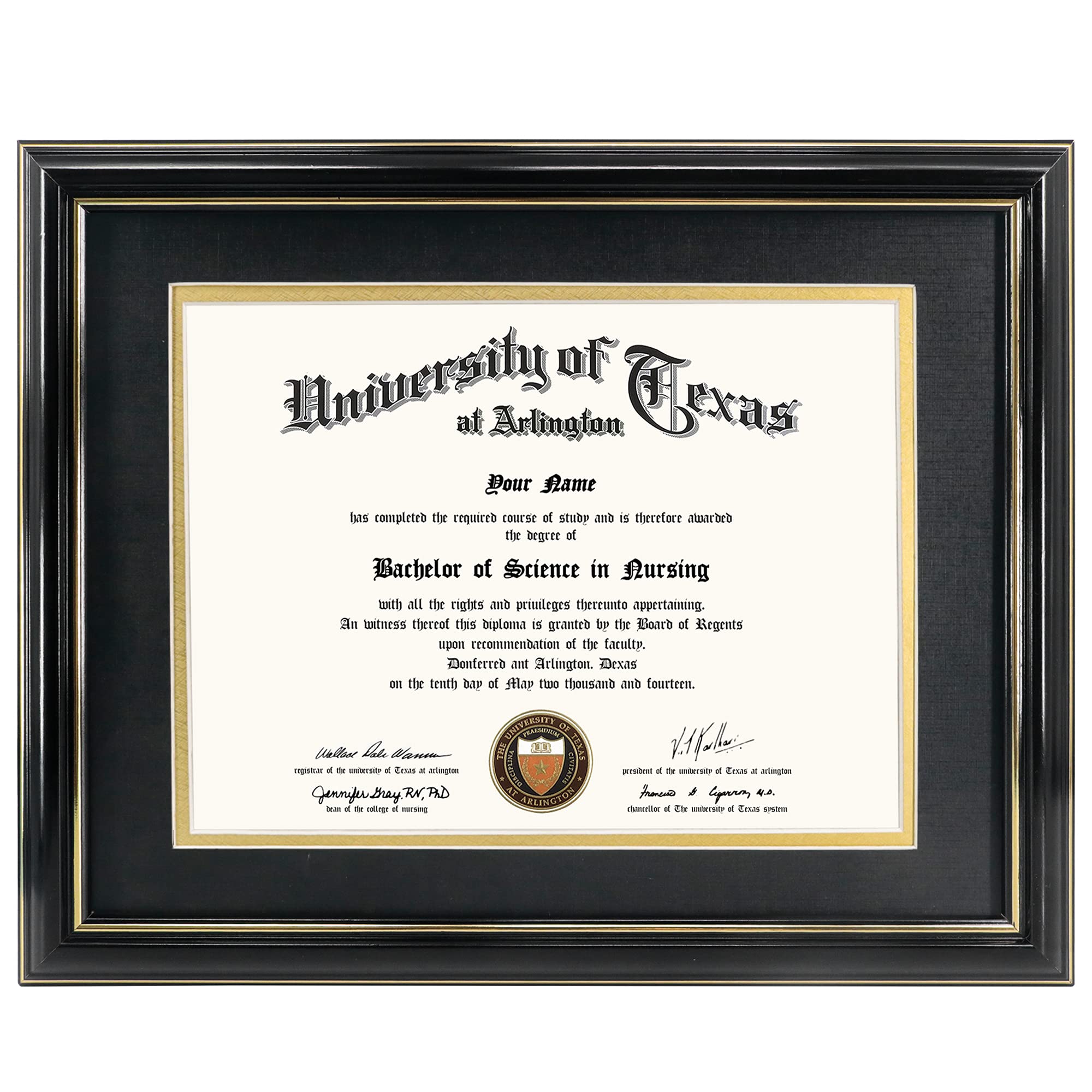 GraduationMall front view showing glossy black frame and gold trim for elegant display