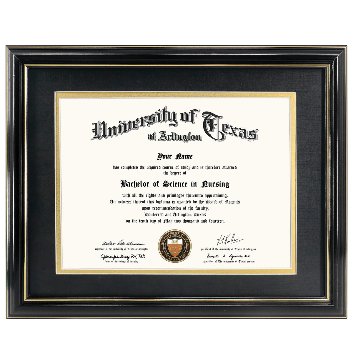 GraduationMall front view showing glossy black frame and gold trim for elegant display