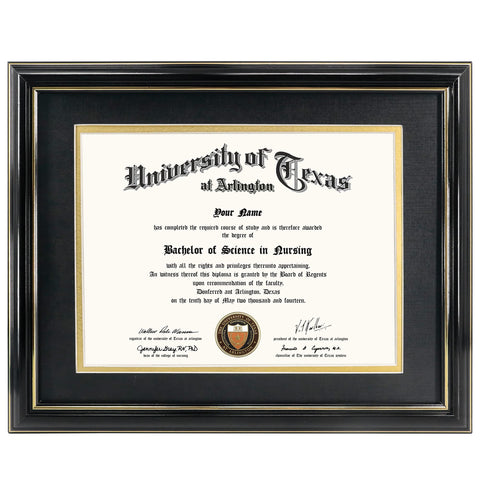 GraduationMall front view showing glossy black frame and gold trim for elegant display