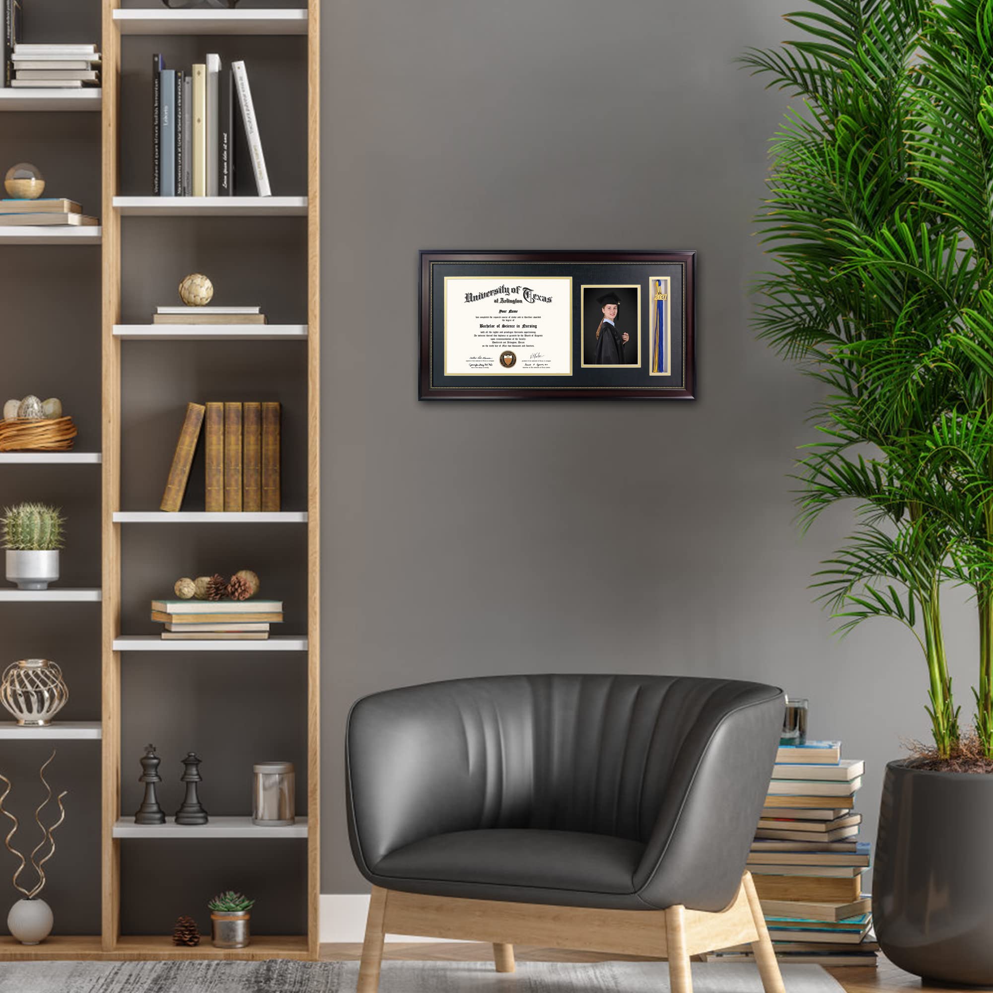 GraduationMall framed diploma in a study setting showing decorative benefit