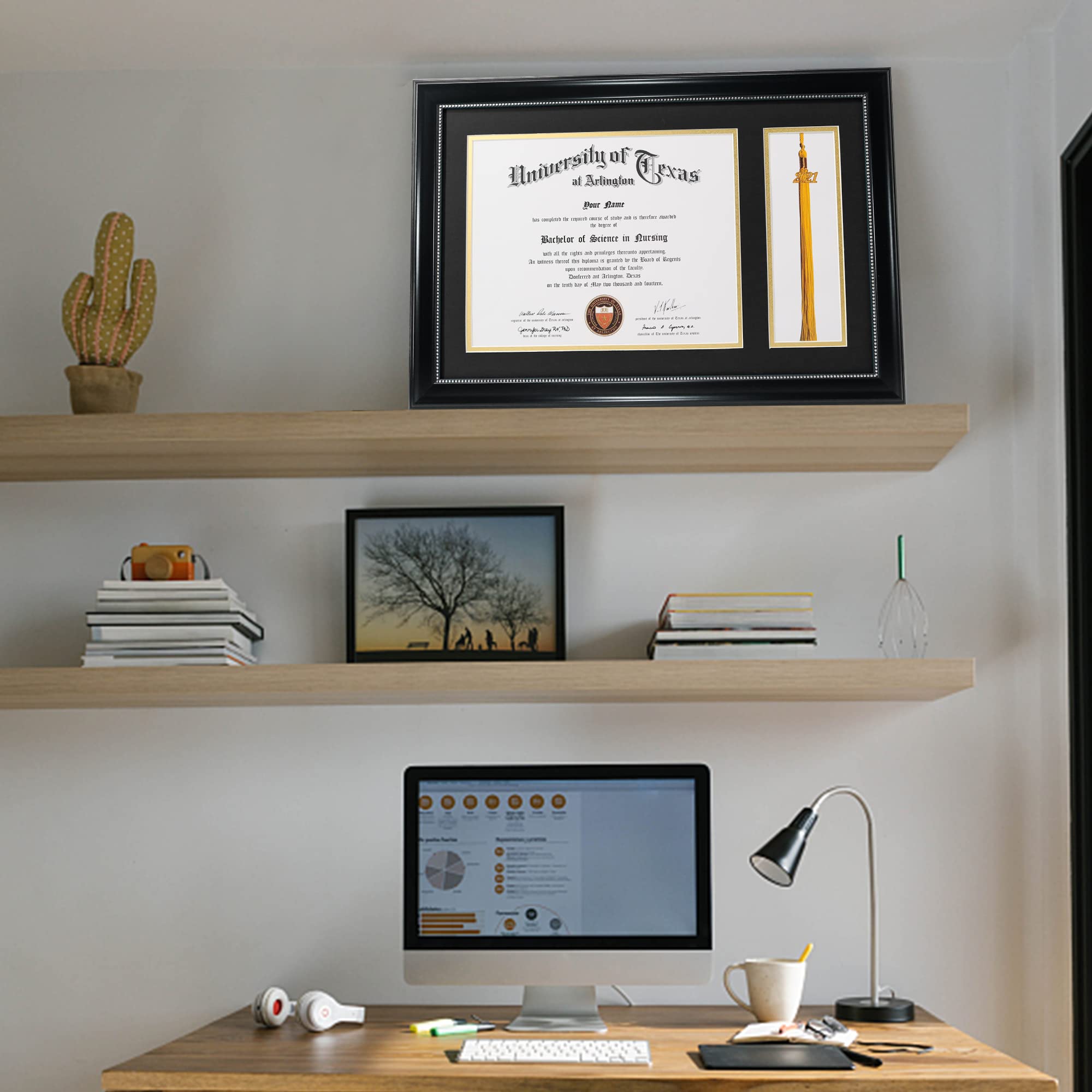 GraduationMall framed diploma on desk and wall illustrating polished decor and gifting benefit