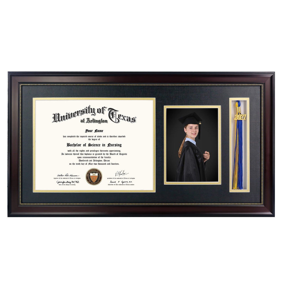GraduationMall mahogany diploma frame front view showcasing clean presentation benefit