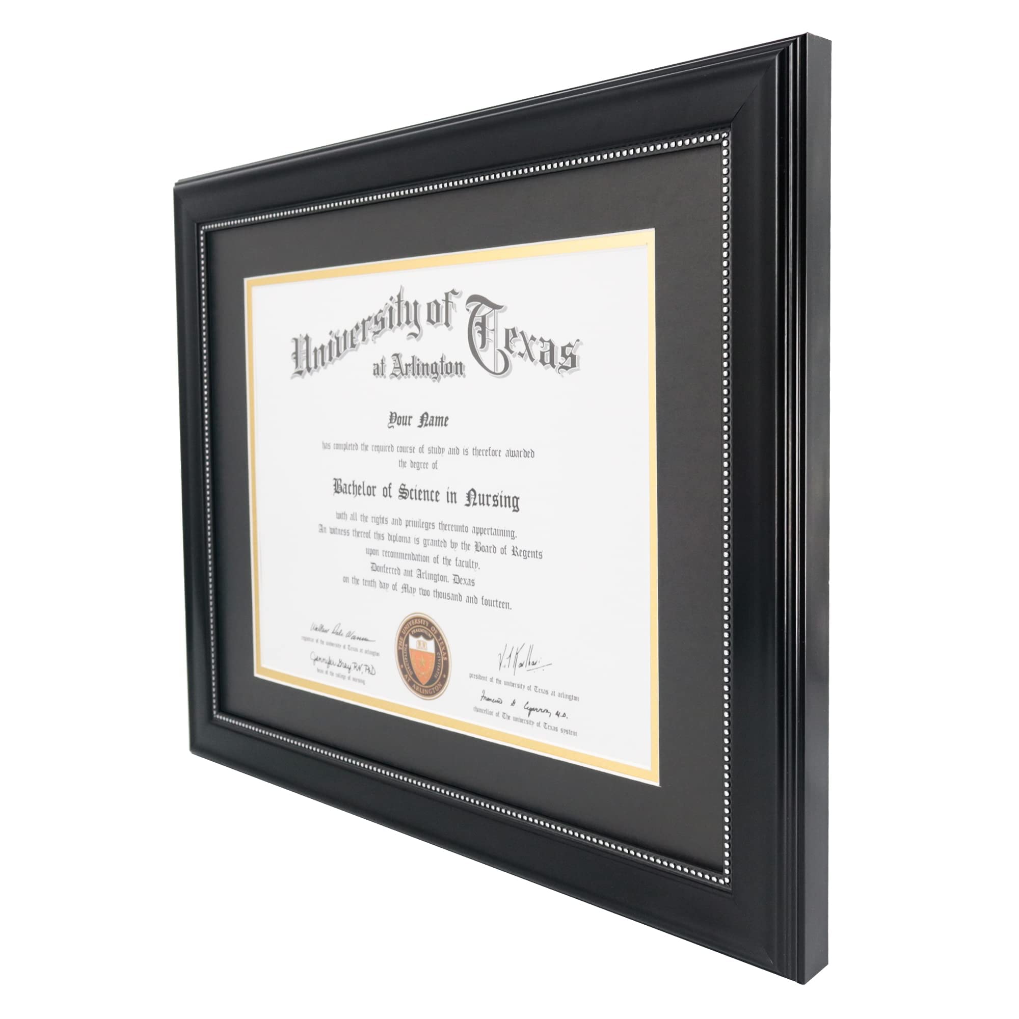 GraduationMall frame displaying 8.5x11 with black-over-gold mat for visual focus