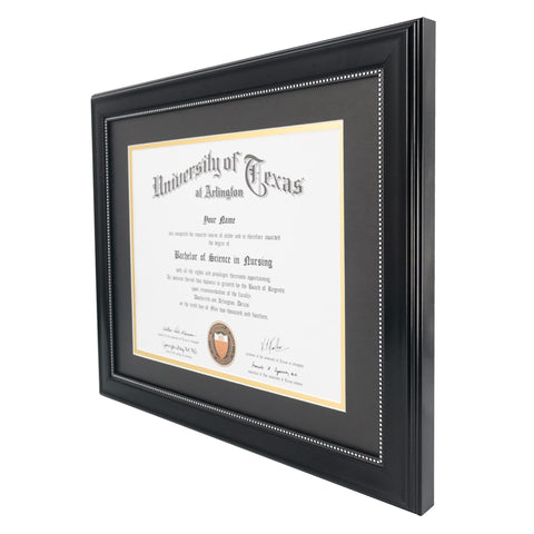 GraduationMall frame displaying 8.5x11 with black-over-gold mat for visual focus