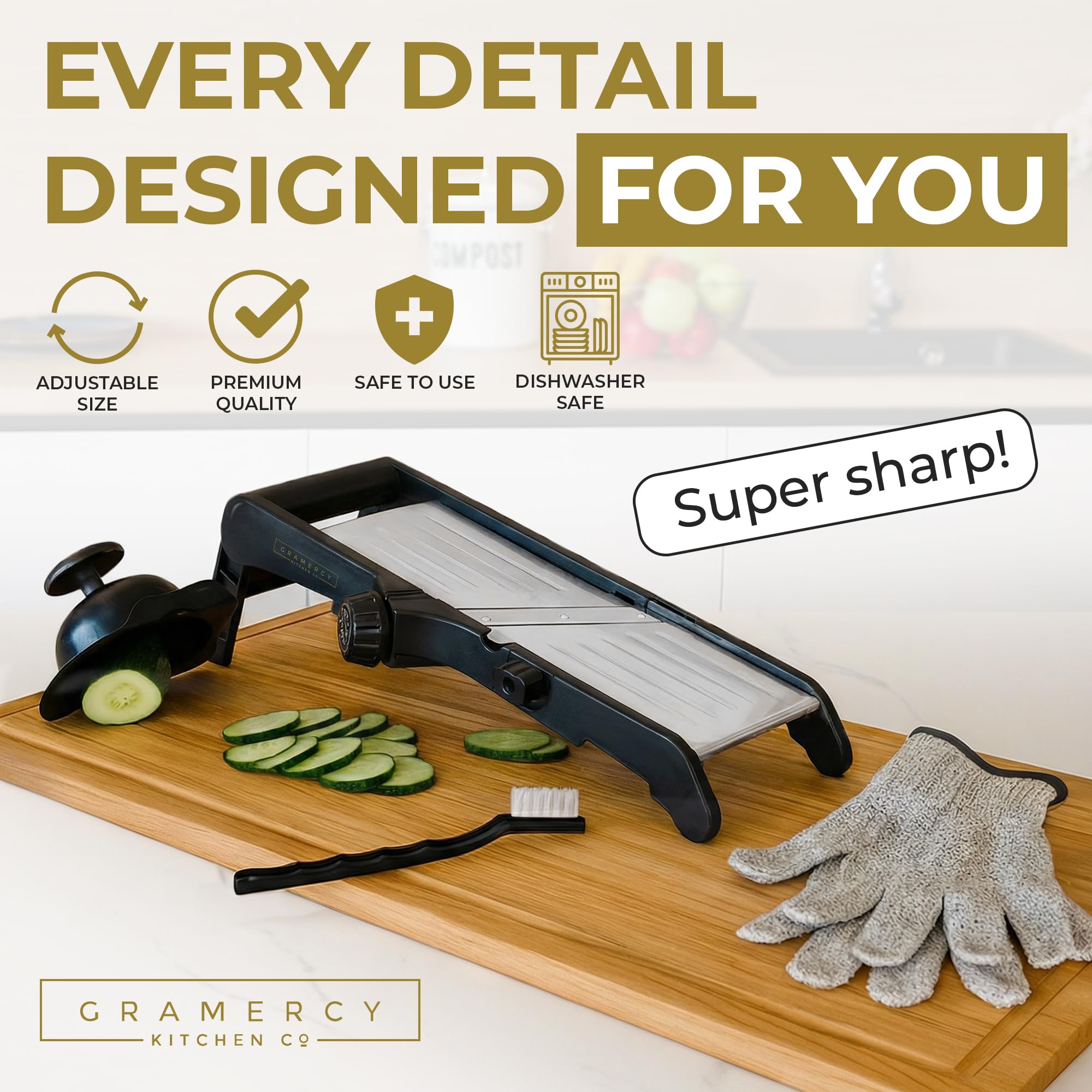 Gramercy adjustable dial close-up highlighting 24 slicing settings for precision