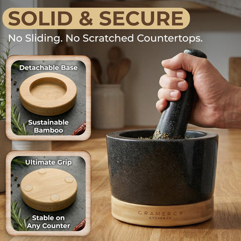 Gramercy bamboo base with silicone grips protecting counters and stabilizing