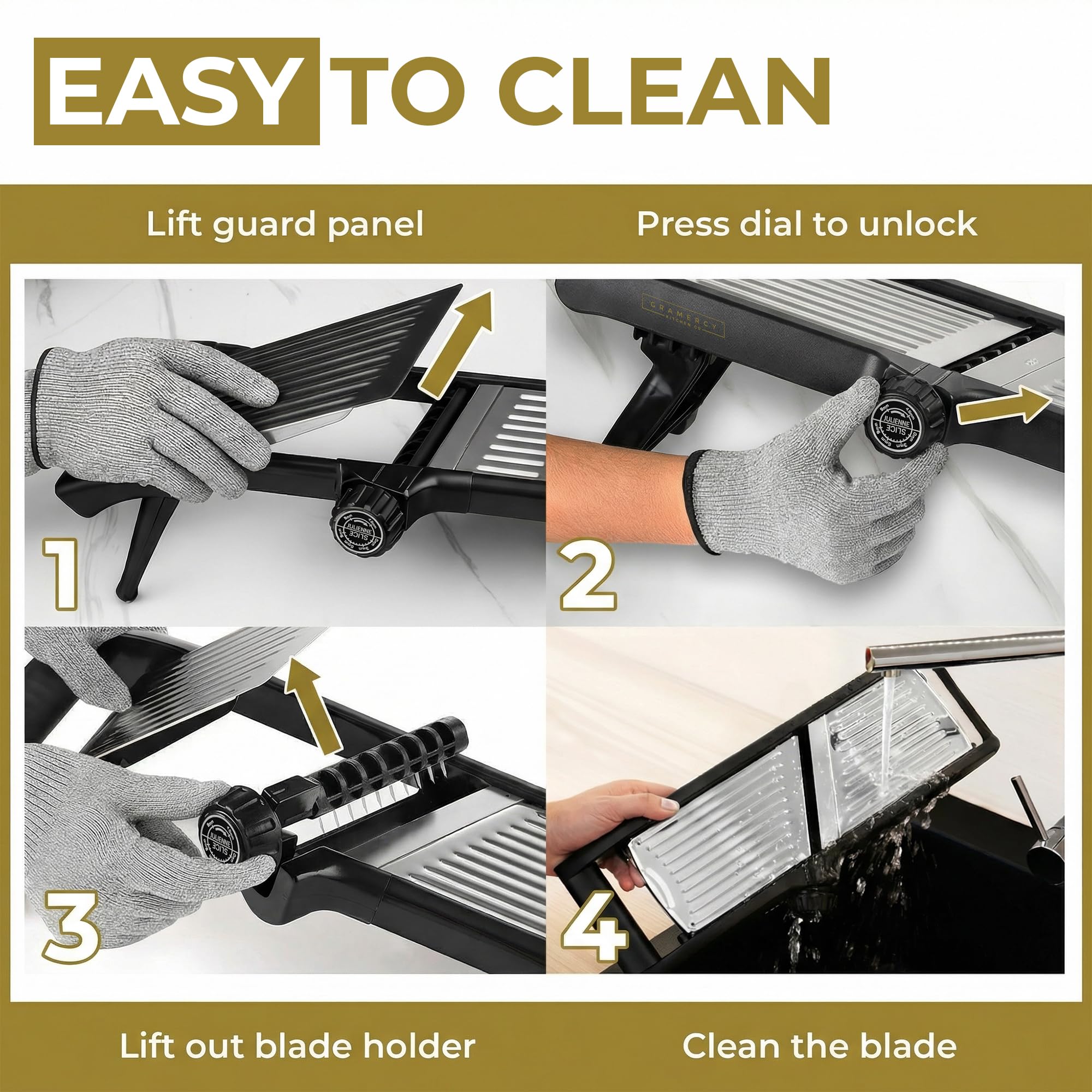 Gramercy included cut-resistant gloves and guide for safer slicing