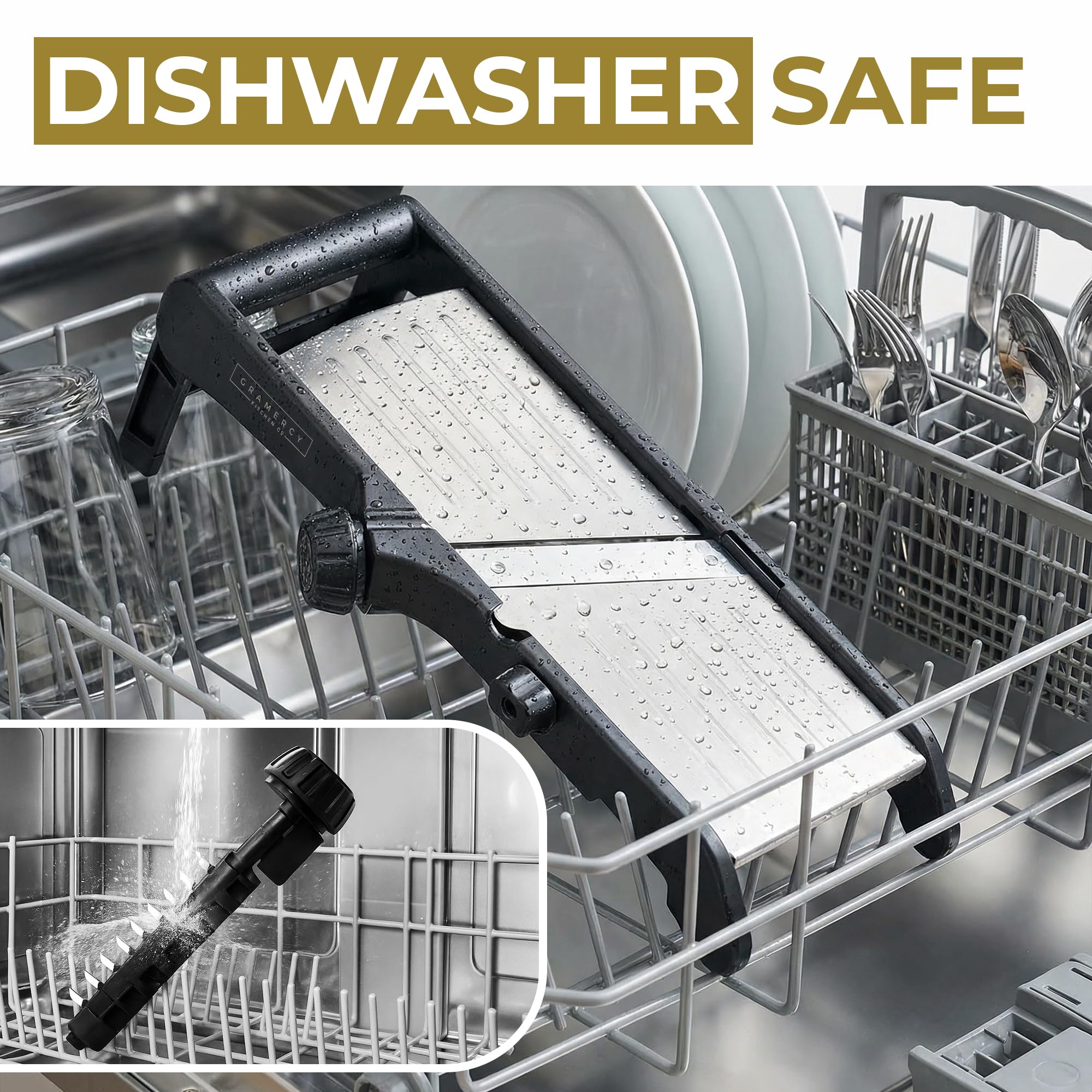 Gramercy top-rack dishwasher shot indicating easy, hygienic cleanup
