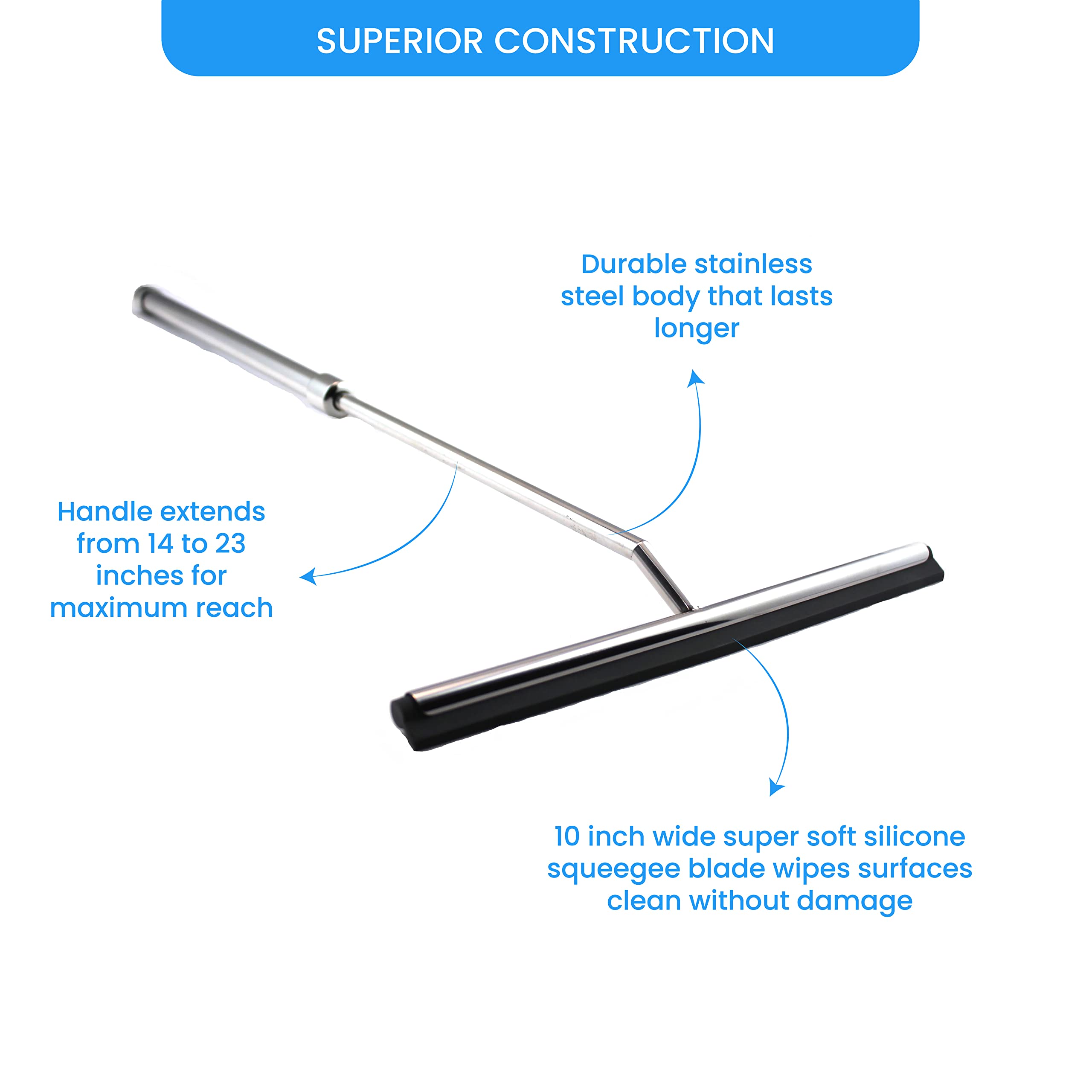 Grand Fusion squeegee in shower removing water from glass door for clearer visibility