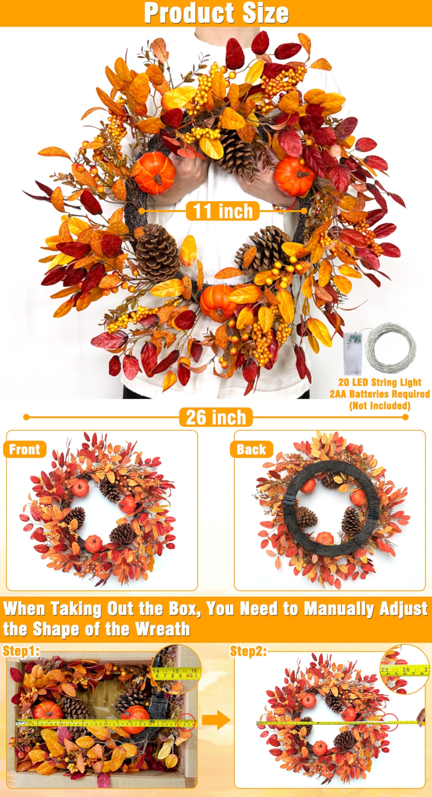 Grandeal lit wreath on porch at night creating cozy ambient glow