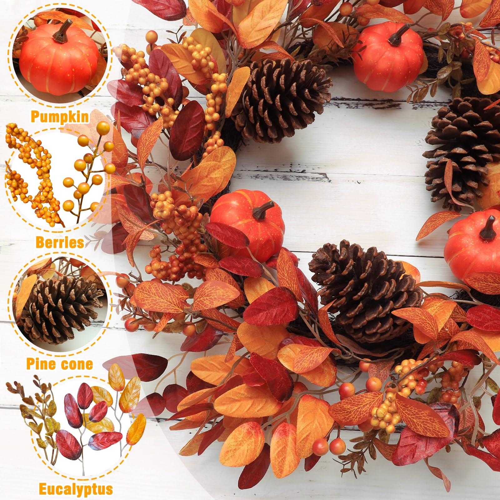 Grandeal pumpkins and pinecones detail enhancing seasonal visual interest