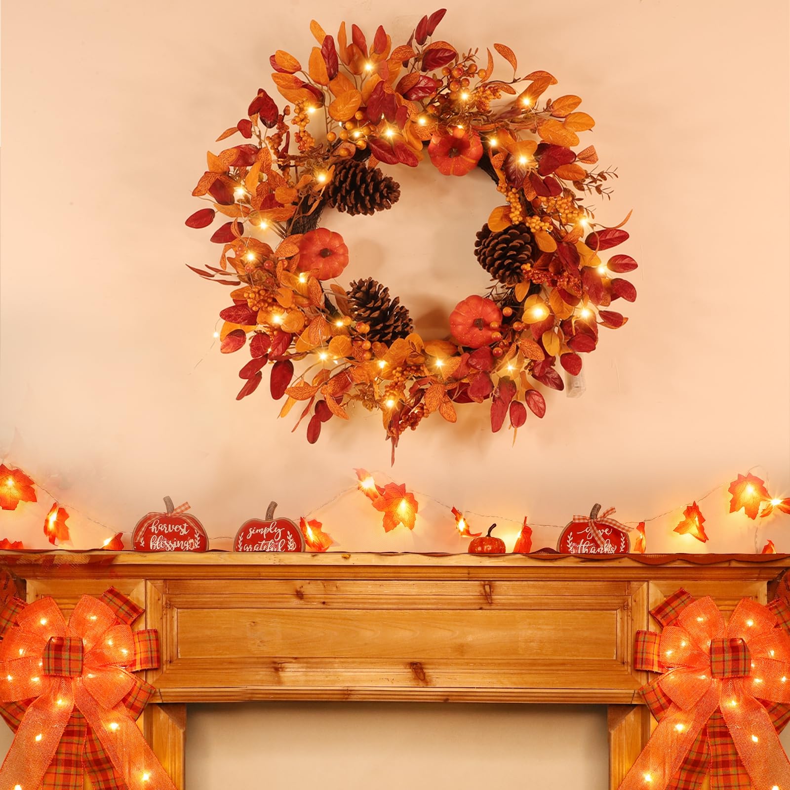 Grandeal wreath on door showing scale and full 26-inch presence