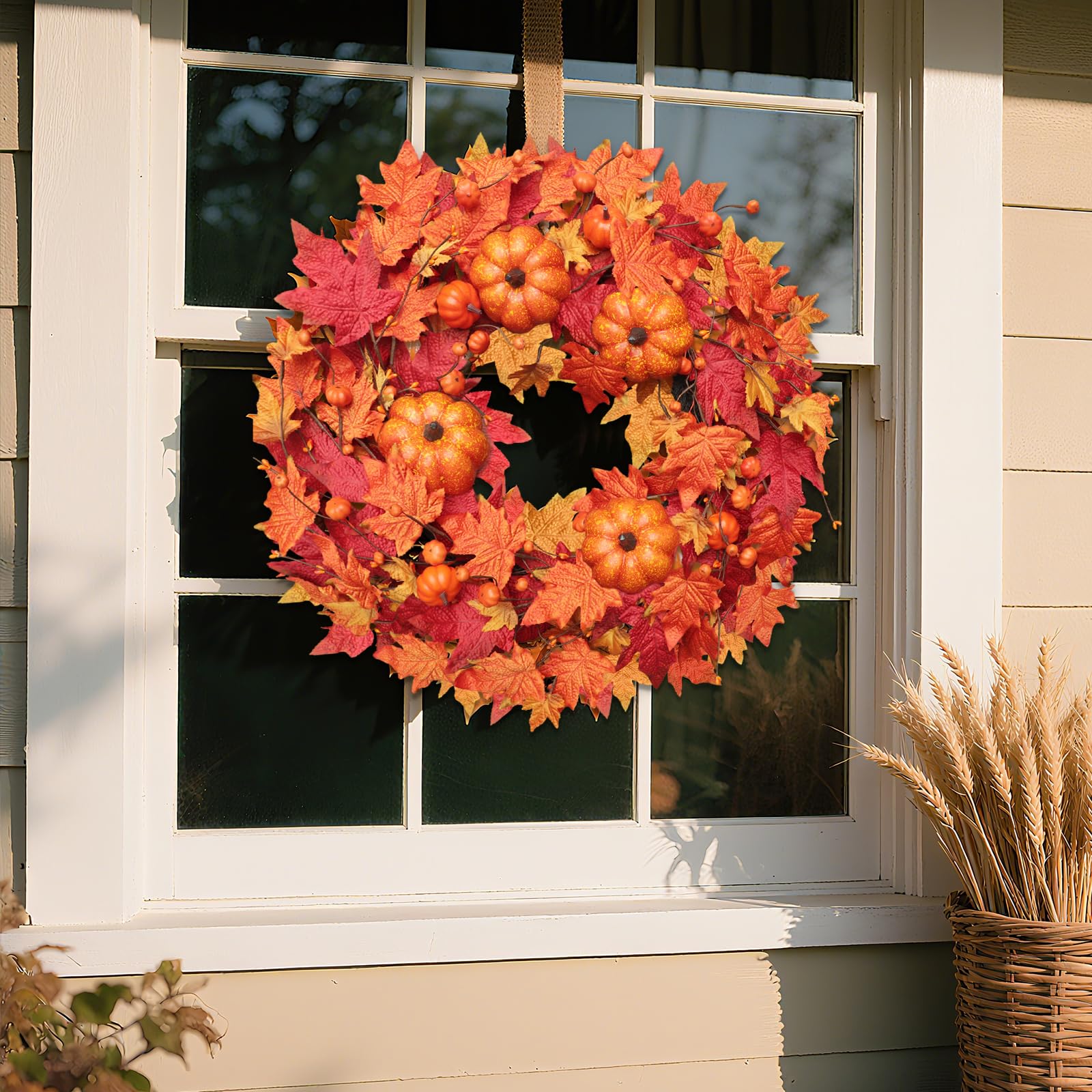Grandeel wreath on mantel styled indoors for cozy seasonal decorating