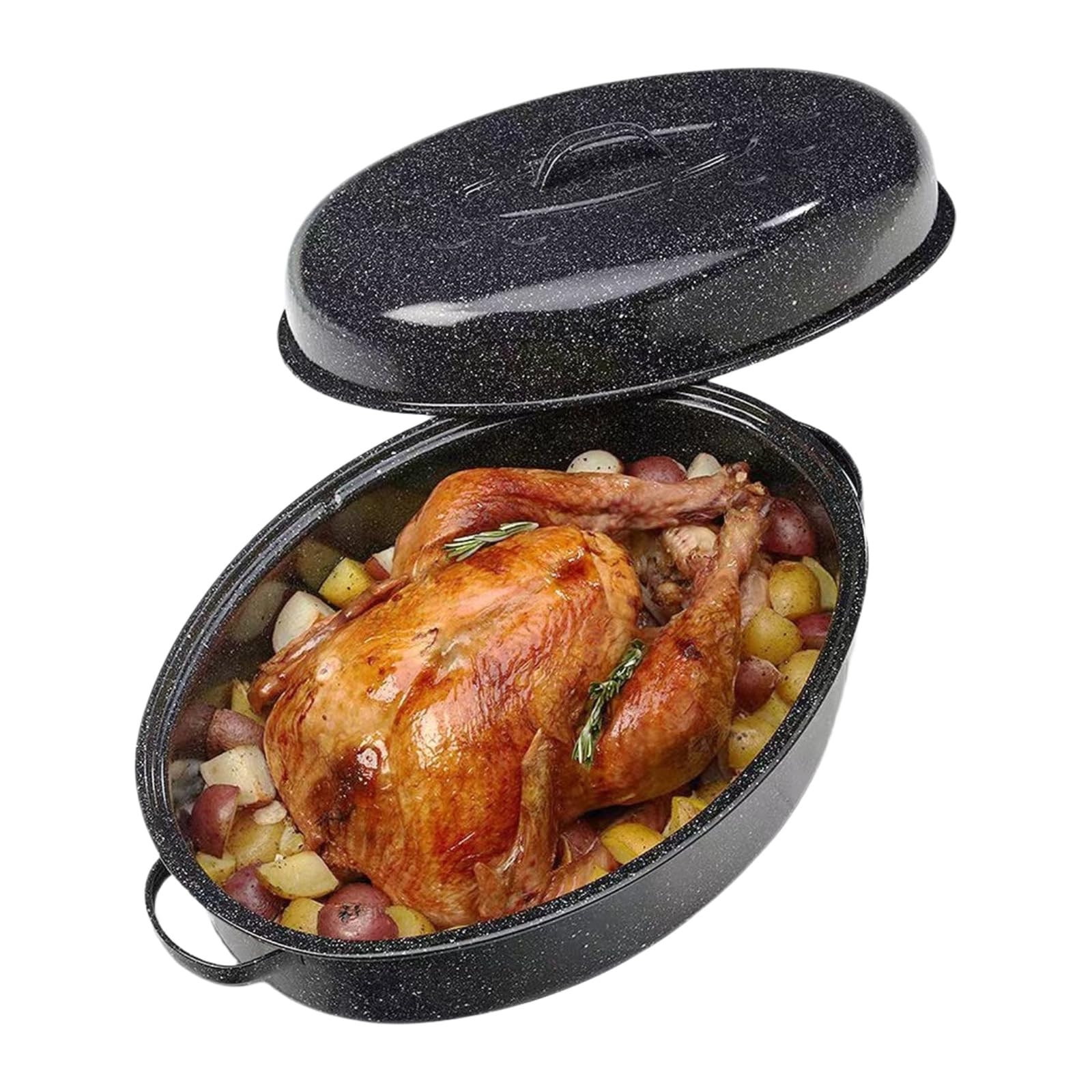 Granite Bowl front packaging showing roaster and lid, ready-to-gift presentation benefit