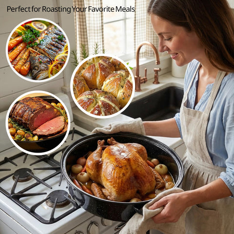 Granite Bowl inside preheated oven, oven-safe performance for holiday meals
