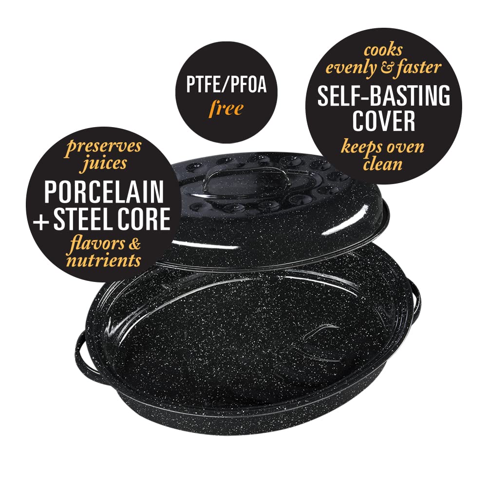 Granite Ware lid interior showing dimples for basting, helps retain moisture