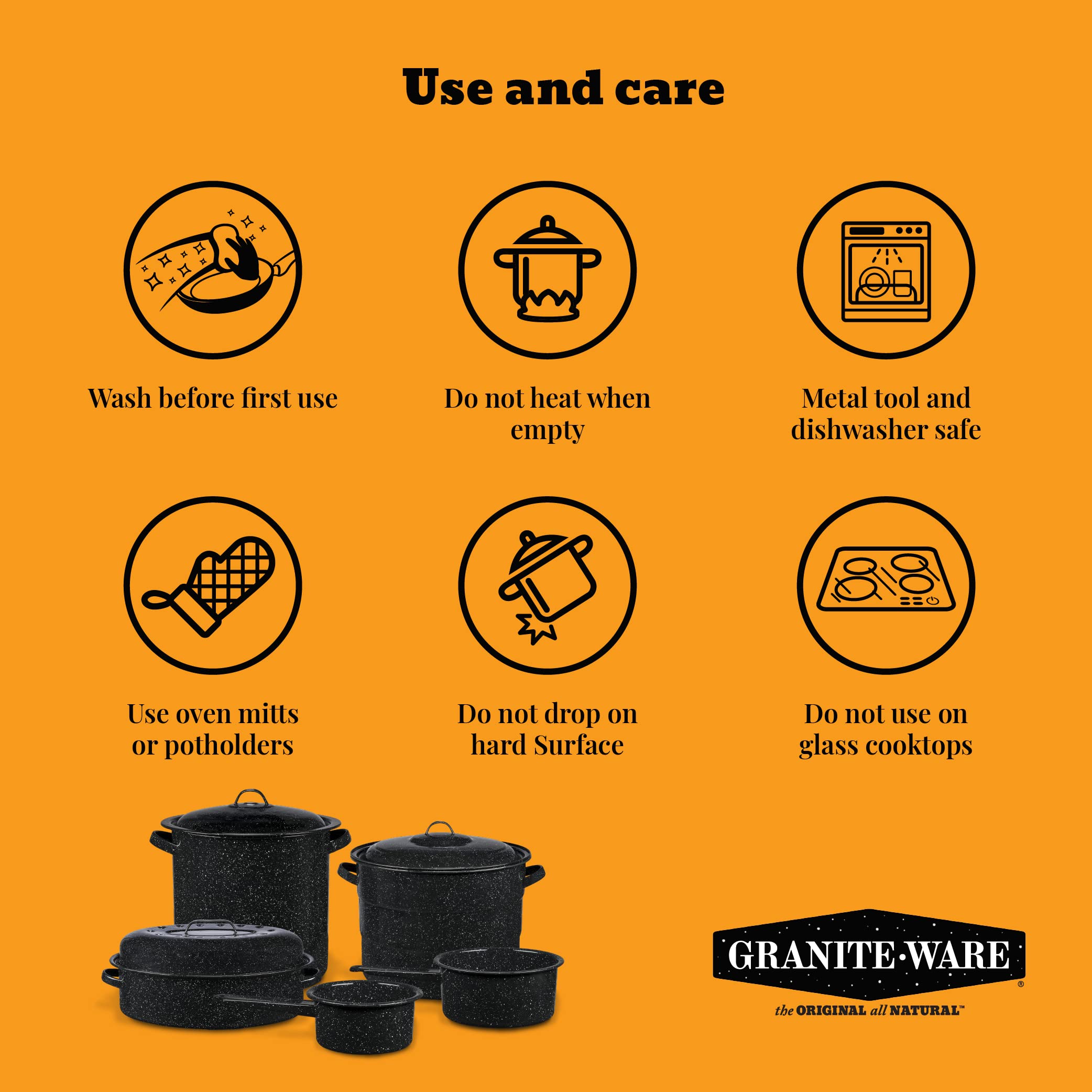 Granite Ware roaster next to kitchen utensils to show 15 by 10 inch scale, ideal family size