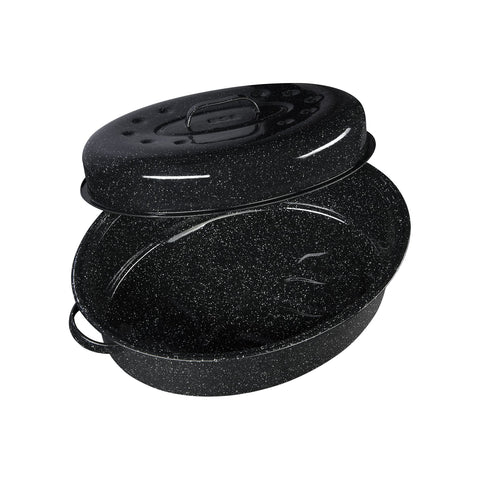 Granite Ware speckled black finish detail showing chip-resistant durable look