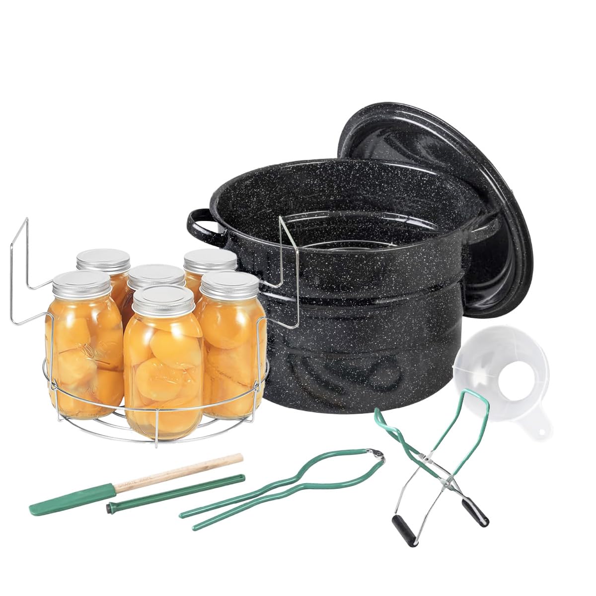 Granite Ware front view of canning pot showing roomy 21.5-quart capacity and durable enamel