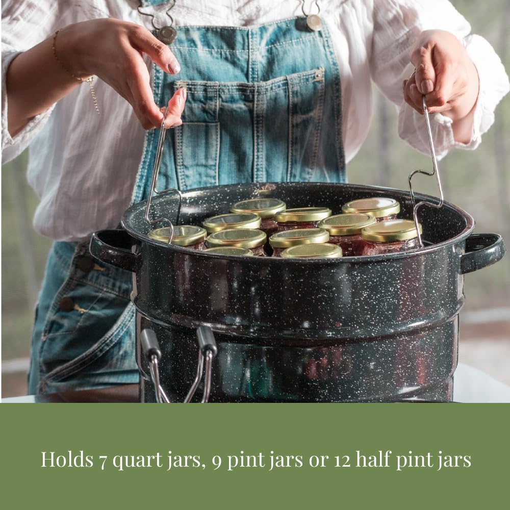 Granite Ware pot next to standard kitchen items to show true 21.5-quart scale