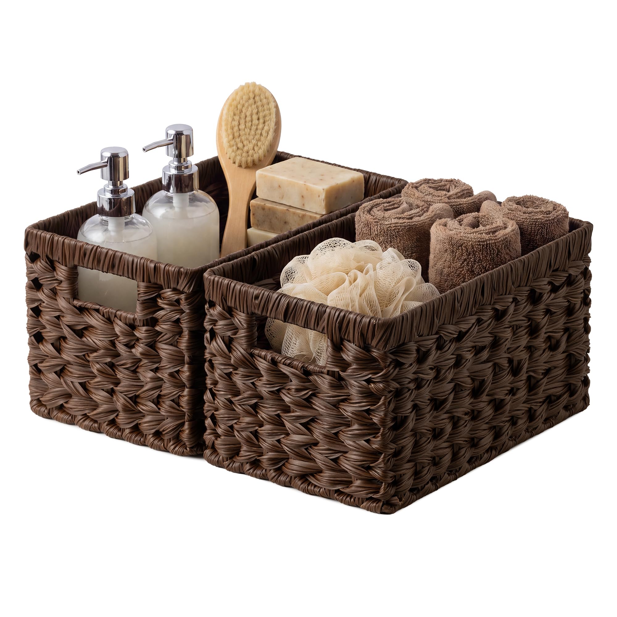 GRANNY SAYS front view of brown wicker basket showing shape and capacity