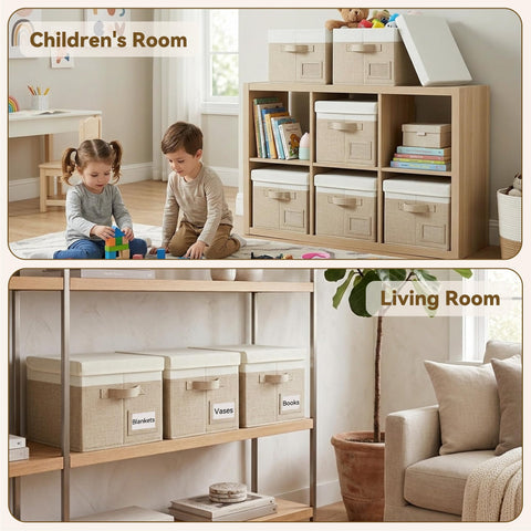 granny says storage bins styled in living room offering clutter control