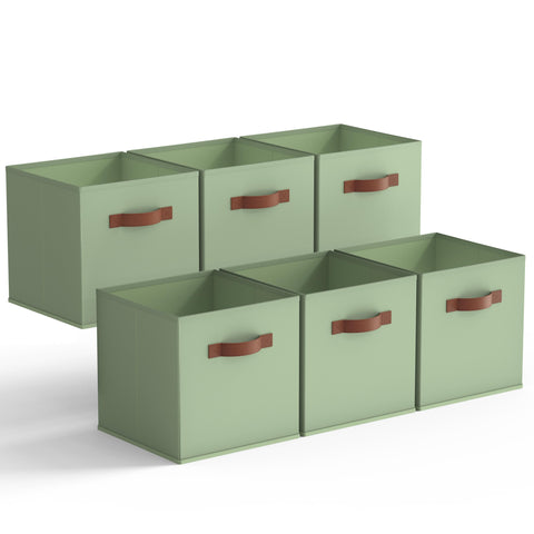 GRANNY SAYS front view of six sage green storage cubes, tidy organization benefit