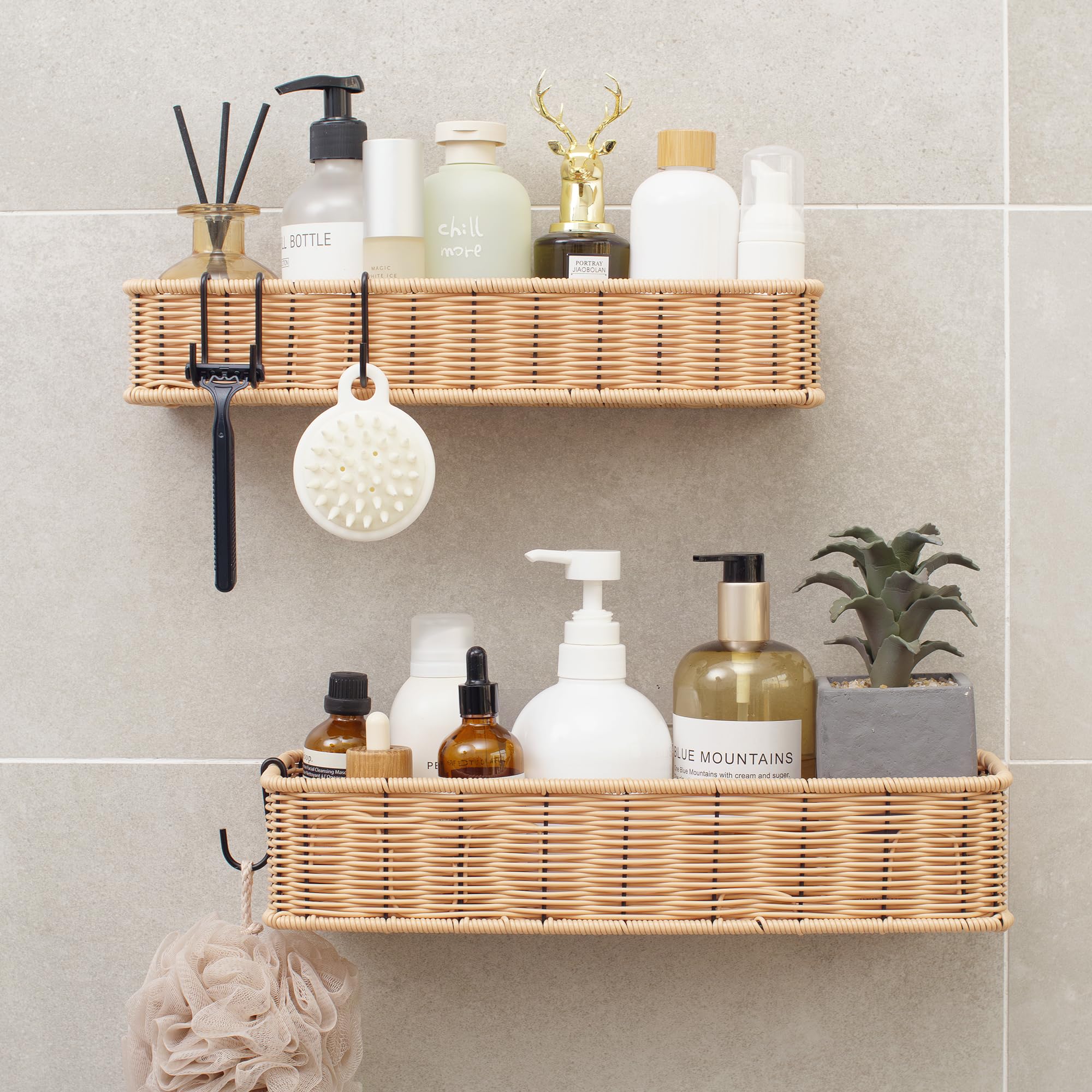 GRANNY SAYS front view of two-pack hanging shower caddies showing style and capacity