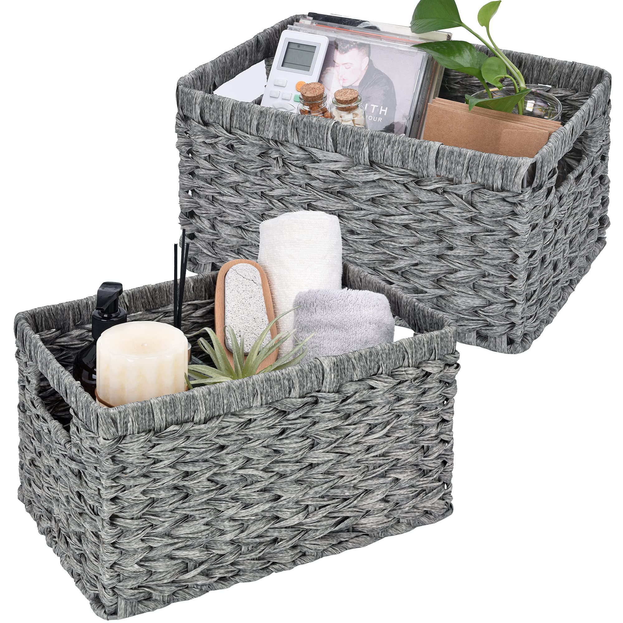 GRANNY SAYS front view of two gray baskets showing neat storage and style