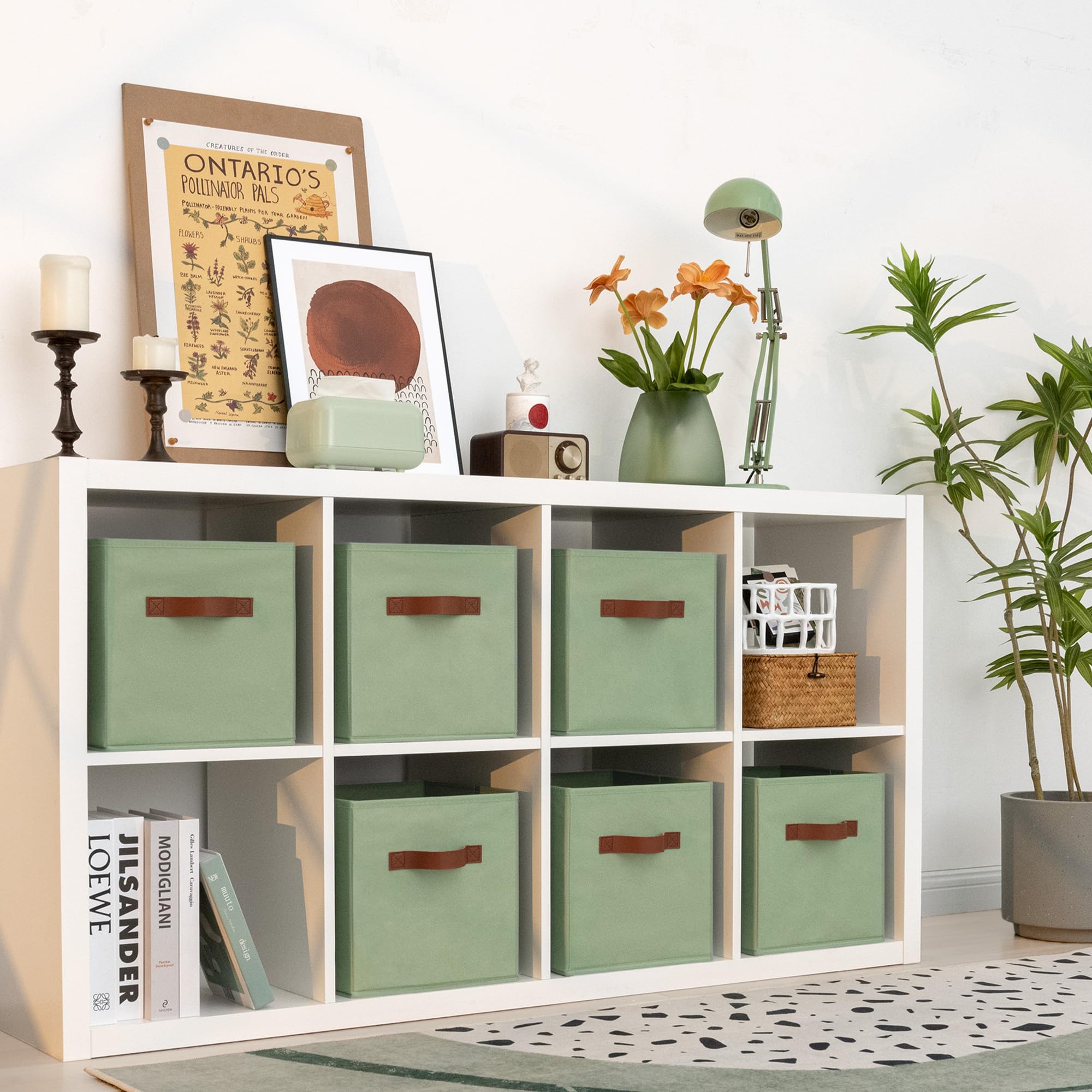 GRANNY SAYS cubes installed in a cube shelf demonstrating neat shelving benefit