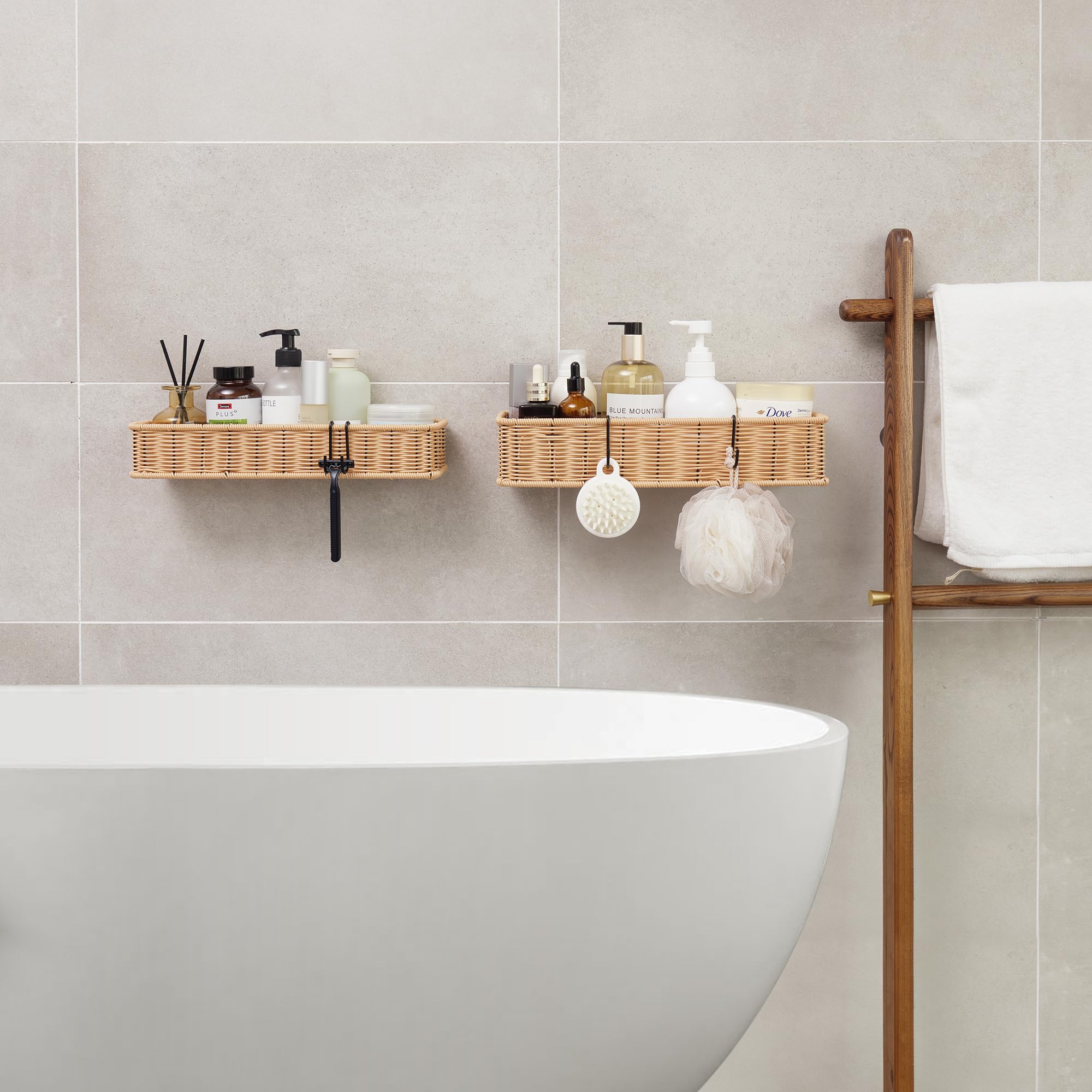 GRANNY SAYS mounted shower caddy in-tub demonstrating space-saving benefit