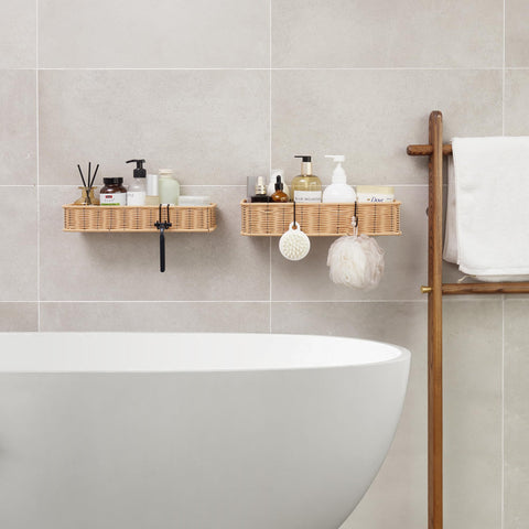 GRANNY SAYS mounted shower caddy in-tub demonstrating space-saving benefit