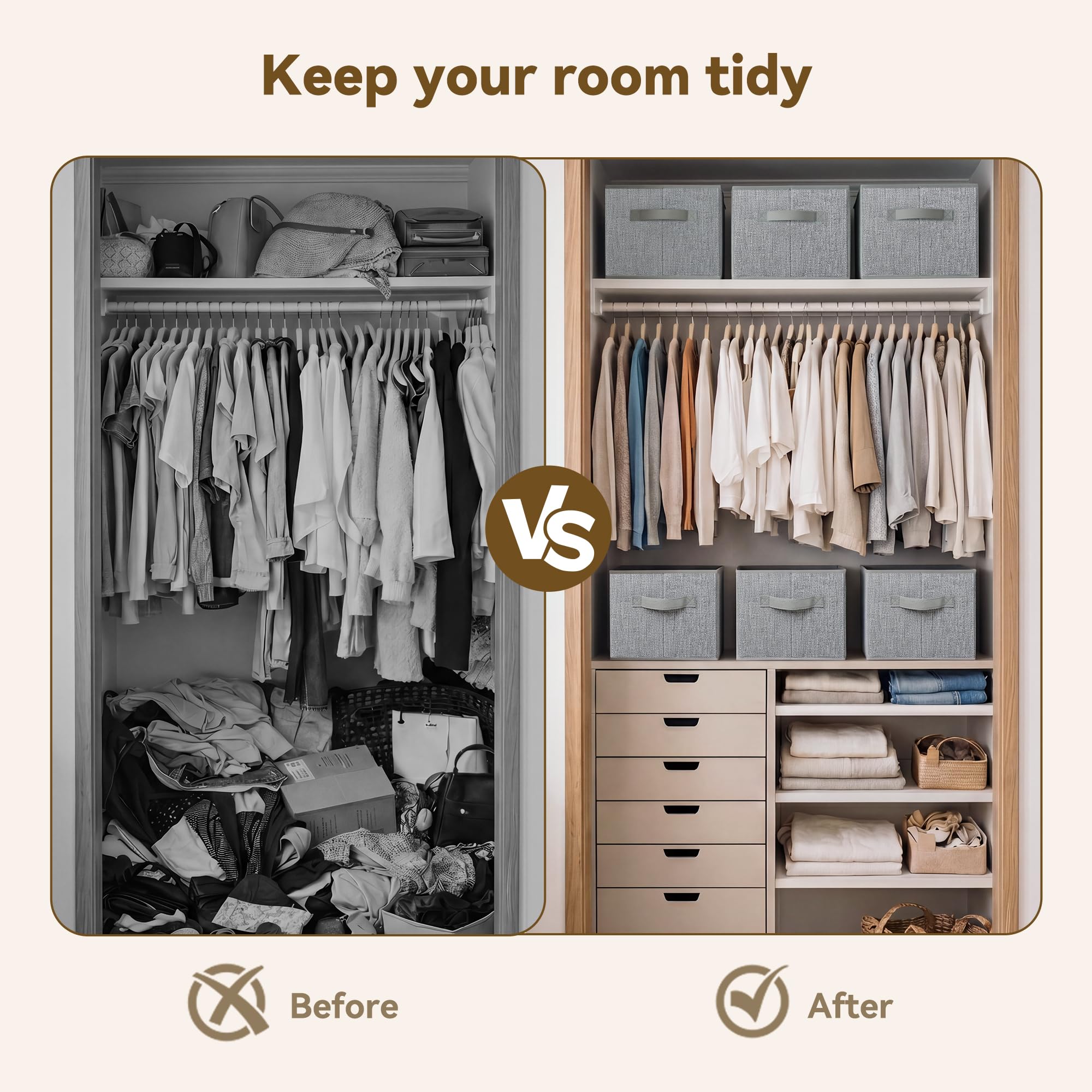 GRANNY SAYS stacked in a cube organizer delivering uniform, tidy shelf lines