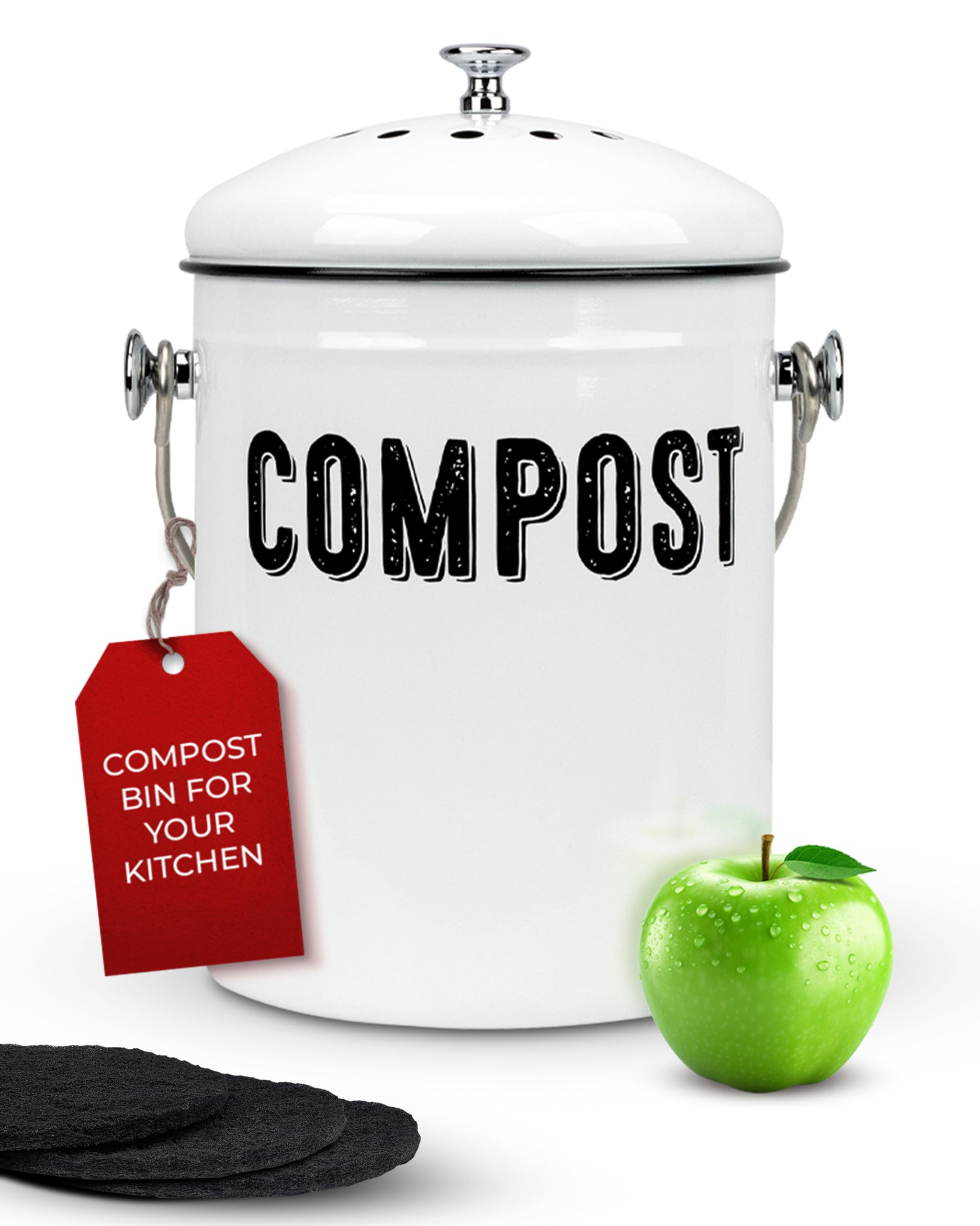 Granrosi front view stainless steel compost bin, compact and odor-controlling