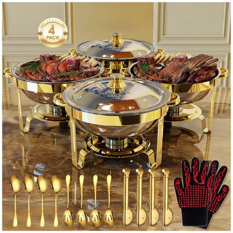 GRANVELL gold chafing dishes front view showing elegant buffet-ready design and durable finish