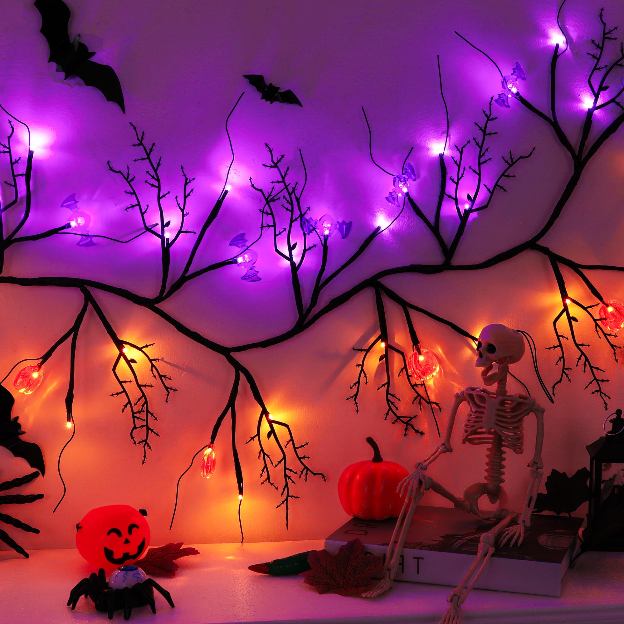 Grastfu close-up of pumpkin and bat accents highlighting festive detail and contrast