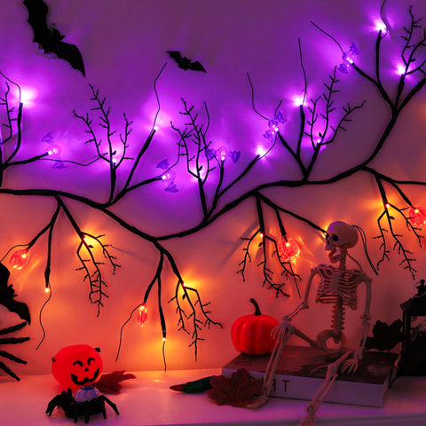 Grastfu close-up of pumpkin and bat accents highlighting festive detail and contrast