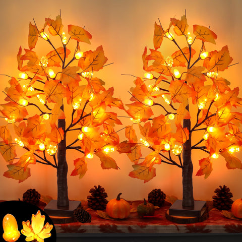 Grastfu front view showing both 24-inch trees and warm glow for cozy decor