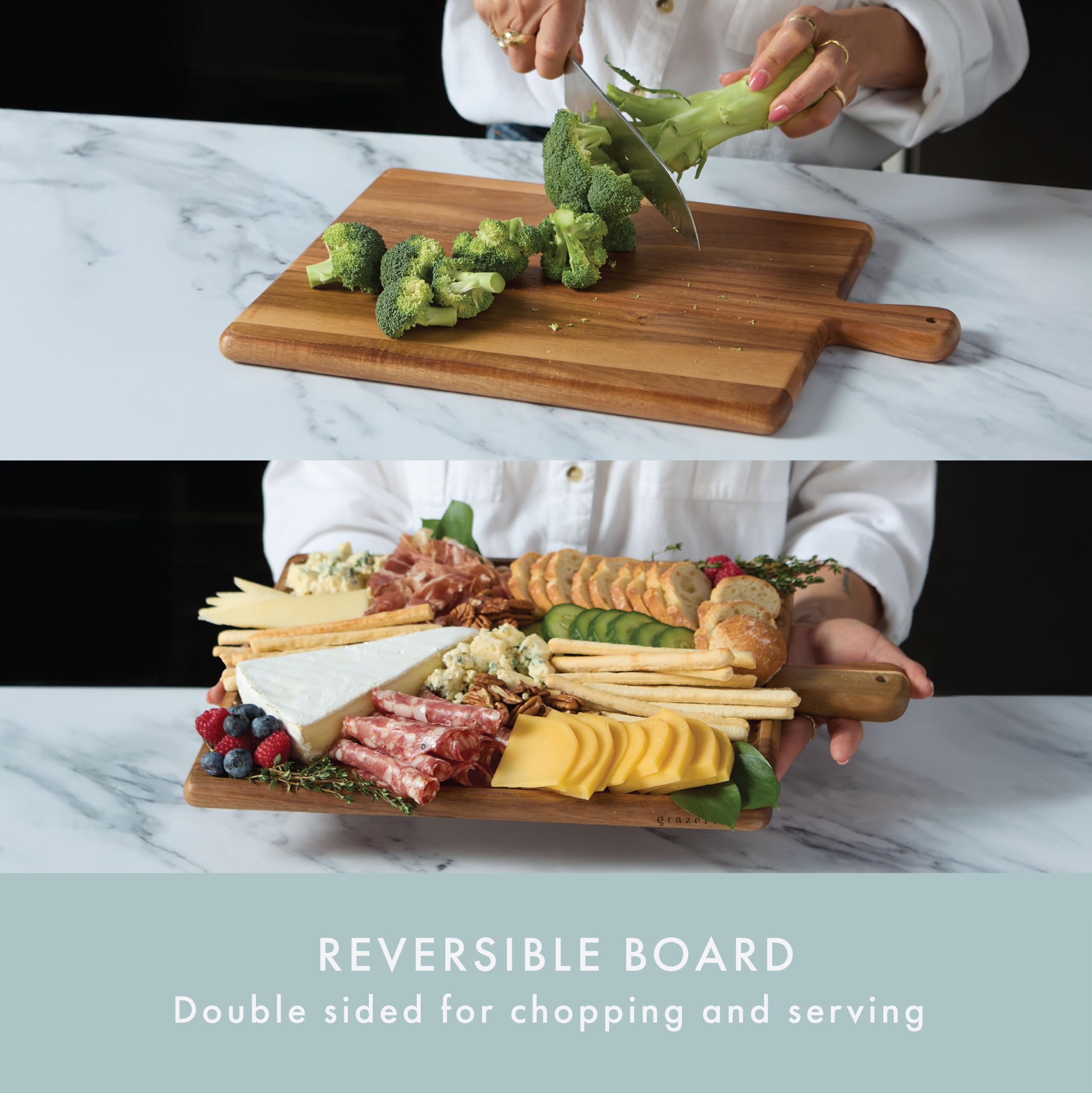 Grazerie in use serving a cheese and meat board for easy entertaining